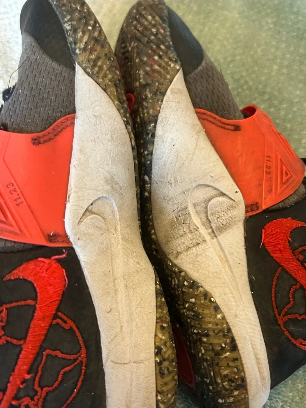 Nike Kids Gray and Red Strap Sneakers w reinforced Toe Sz 13C